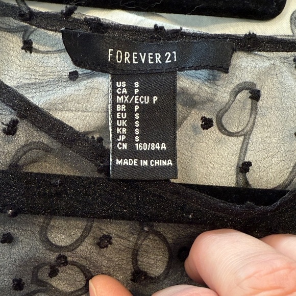 Forever 21 Black Sheer Polka Dot Blouse SZ S - Picture 3 of 3